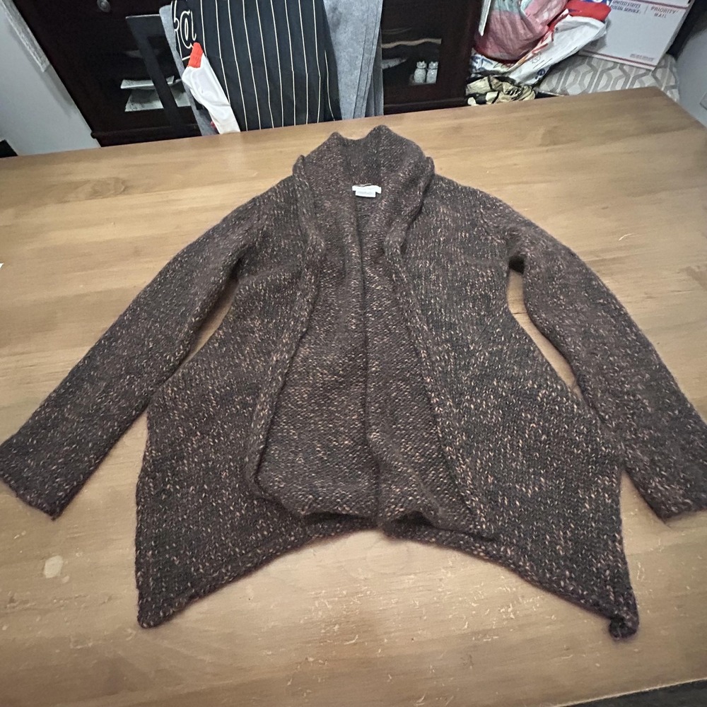 Nicole Farhi Sweater Womens Small Brown Alpaca Wool Open Front Draped Cardigan